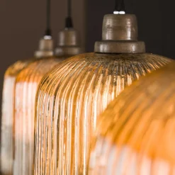 Hängelampe Retro Stripes 4 Glasschirme Bernstein