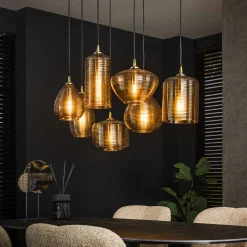 Hängelampe Retro Stripes Horizontal 7 Glasschirme Bernstein