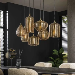 Hängelampe Retro Stripes Horizontal 7 Glasschirme Bernstein