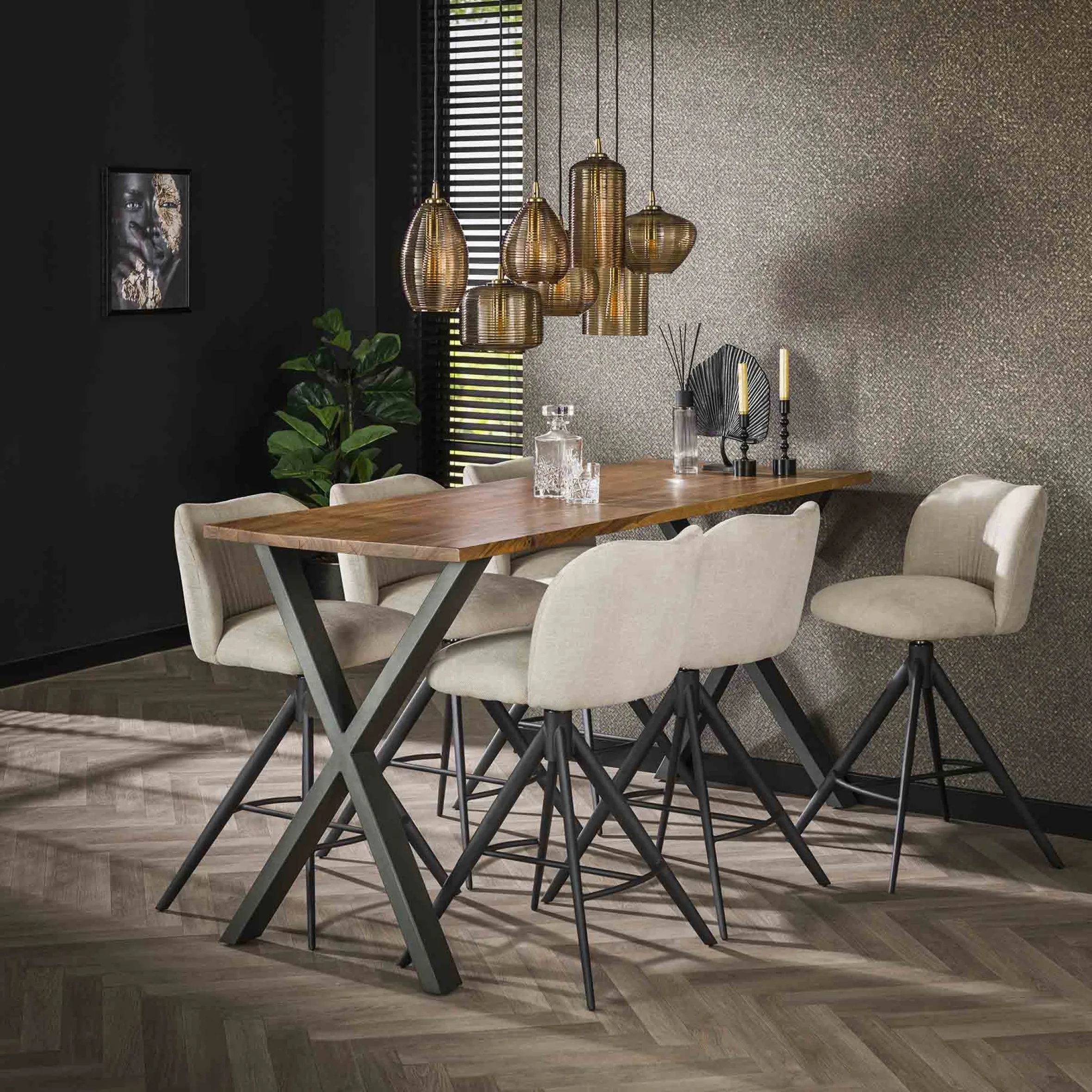 Hängelampe Retro Stripes Horizontal 7 Glasschirme Bernstein