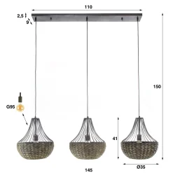 Hängelampe Vintage 3er Kegel Geflochten