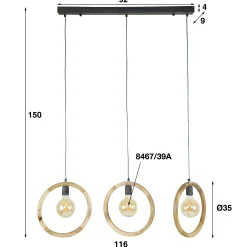 Hängelampe Wooden Circle 3er aus Mangoholz