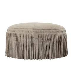 Hocker Leder Carla Pouf Taupe Fransen 50 Ø
