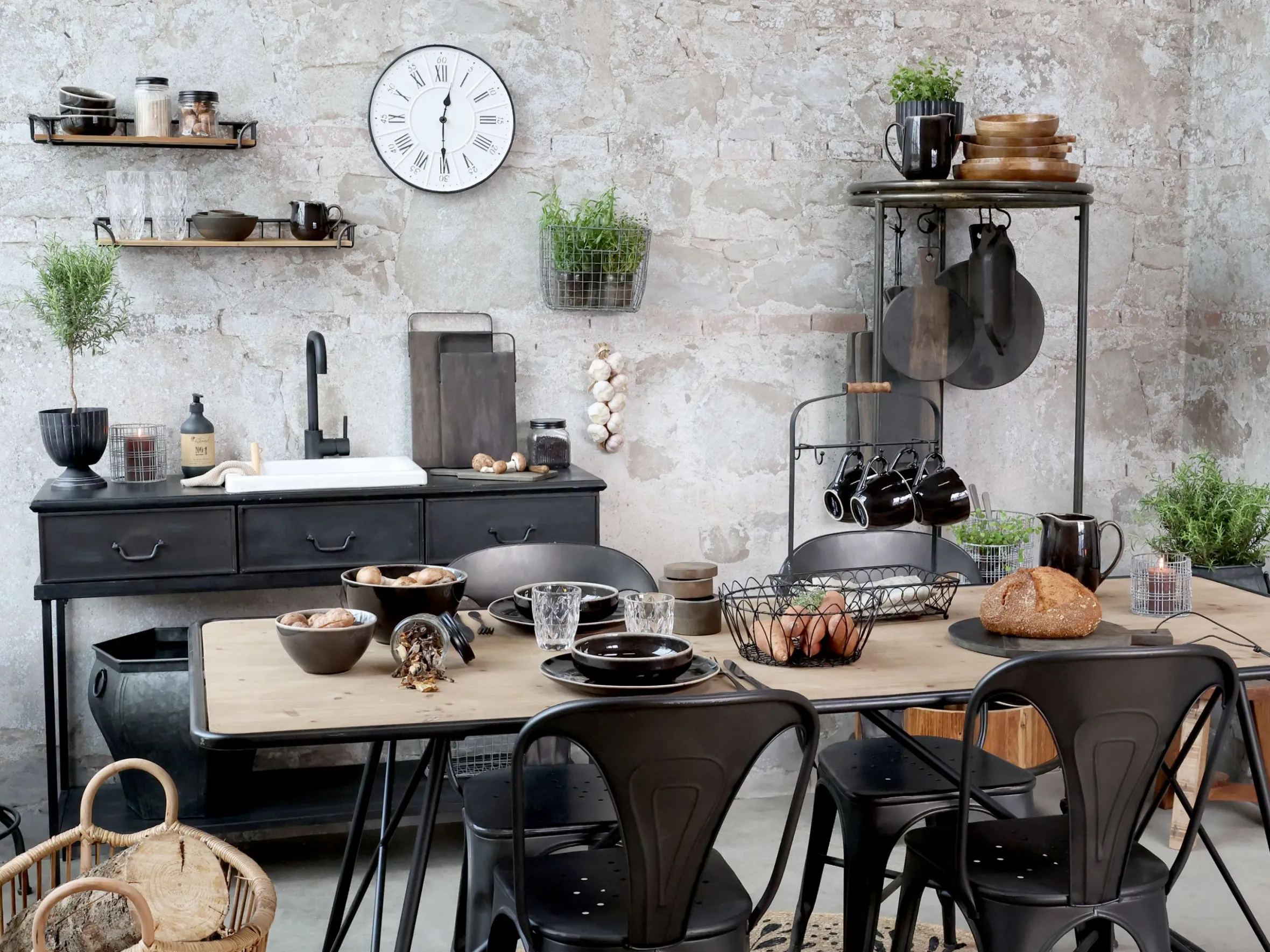 Industrial Esstisch Easy Slim Metall Holz 200/80