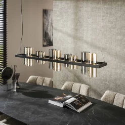 Industrial Hängelampe 10 Zylinder Rauchglas Bernsteinglas Metallrahmen