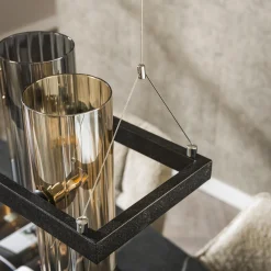 Industrial Hängelampe 10 Zylinder Rauchglas Bernsteinglas Metallrahmen