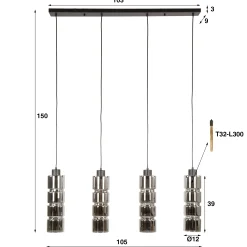Industrial Hängelampe Pendelleuchte Column Verchromtes Glas