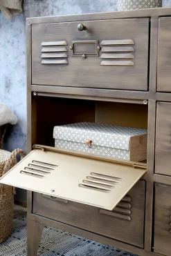 Industrial Kommode Spind Amaury Metall 6 Fächer Antik-Messing