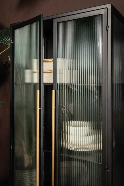 Industrial Vitrine Caeleen Metall mit geriffeltem Glas