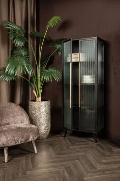 Industrial Vitrine Caeleen Metall mit geriffeltem Glas