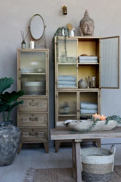 Industrial Vitrine Kabinett Golden Amaury Geriffeltes Glas 150/60