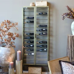 Industrial Weinregal Laurent Metallkorpus und Glas Antik-Gold für 26 Flaschen