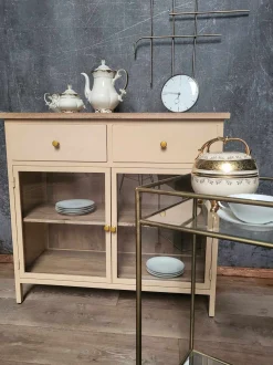 Landhaus Sideboard Vintage 2türig Provence Metall Holz Champagner