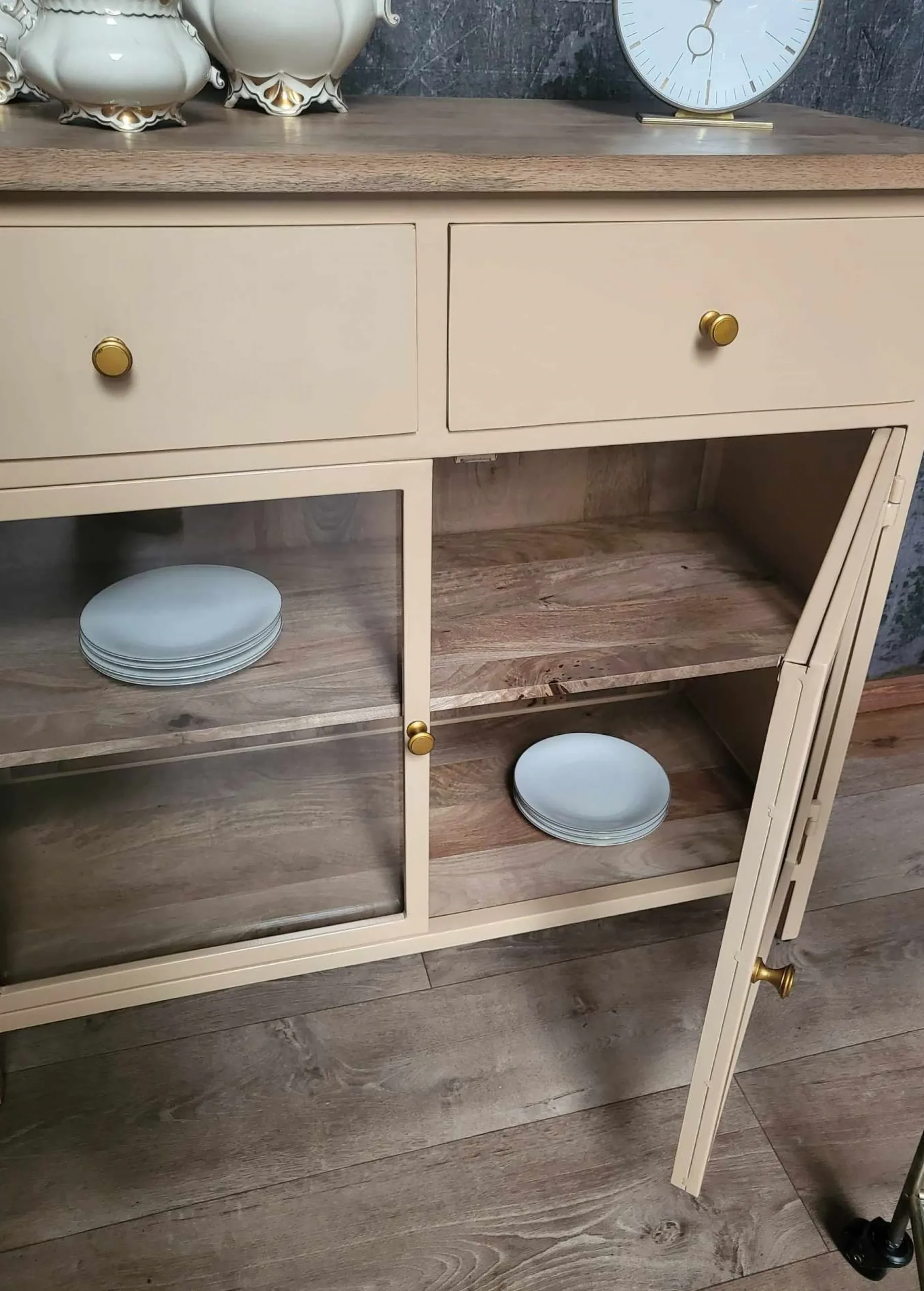 Landhaus Sideboard Vintage 2türig Provence Metall Holz Champagner