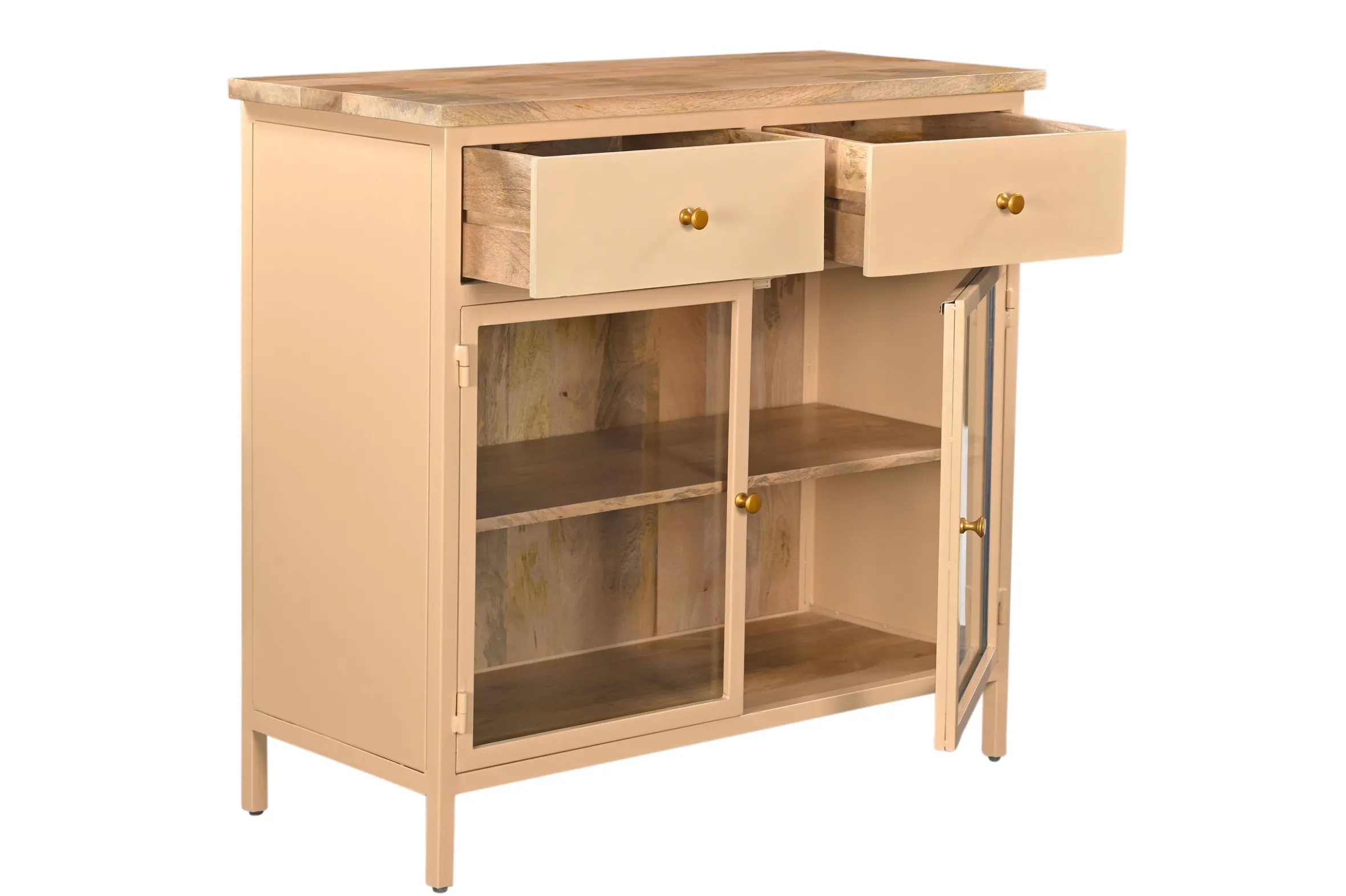 Landhaus Sideboard Vintage 2türig Provence Metall Holz Champagner