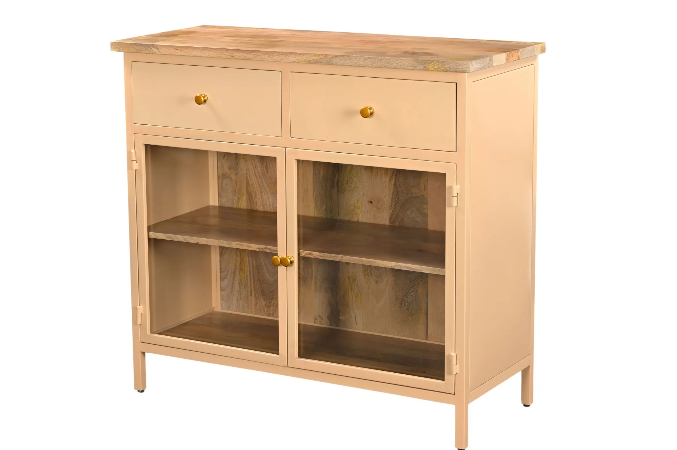 Landhaus Sideboard Vintage 2türig Provence Metall Holz Champagner