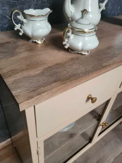 Landhaus Sideboard Vintage 2türig Provence Metall Holz Champagner