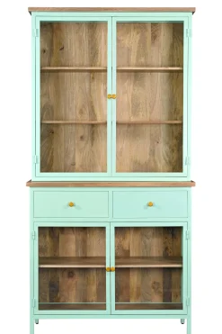 Landhaus Vitrine Küchenbuffet Provence Vintage Metall Holz Azure 200