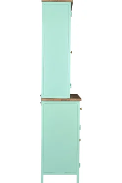 Landhaus Vitrine Küchenbuffet Provence Vintage Metall Holz Azure 200