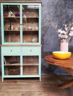 Landhaus Vitrine Küchenbuffet Provence Vintage Metall Holz Azure 200