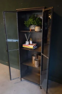 Metallschrank Vitrine Purist 180 Vintage Industrial Metall/Glass
