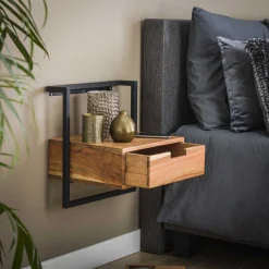 Nachttisch Solid Air Akazie Metall mit Wandhalterung