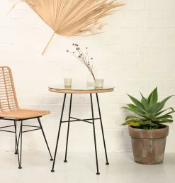 Rattan Beistelltisch Hacienda Natur Bambusoptik In/Outdoor Glas 60cm