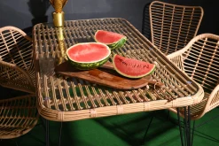 Rattan Esstisch 180/90 Hacienda Natur Bambusoptik In/Outdoor Glasplatte