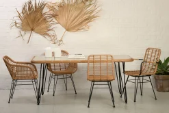 Rattan Esstisch 180/90 Hacienda Natur Bambusoptik In/Outdoor Glasplatte