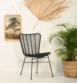 Rattanstuhl Esszimmerstuhl Hacienda PE-Rattan Butterfly In/Outdoor Schwarz