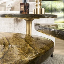 Retro Beistelltische Eclipse Glas Metall Antik-Gold S