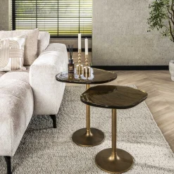 Retro Beistelltische Eclipse Glas Metall Antik-Gold S