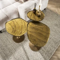 Retro Beistelltische Eclipse Glas Metall Antik-Gold M