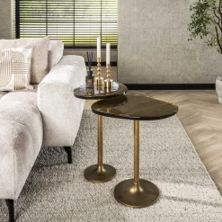 Retro Beistelltische Eclipse Glas Metall Antik-Gold M