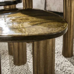 Retro Beistelltische Eclipse Glas Metall Dreibeinig Antik-Gold S