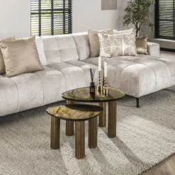 Retro Beistelltische Eclipse Glas Metall Dreibeinig Antik-Gold S