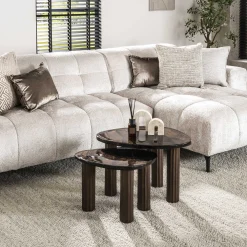 Retro Beistelltische Eclipse Glas Metall Dreibeinig Antik-Kupfer S