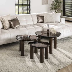 Retro Beistelltische Eclipse Glas Metall Dreibeinig Antik-Kupfer S