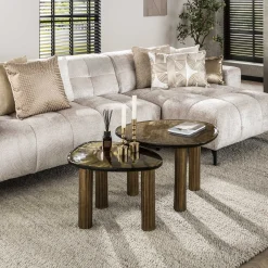 Retro Beistelltische Eclipse Glas Metall Dreibeinig Antik-Gold L