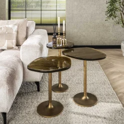 Retro Beistelltische Eclipse Glas Metall Antik-Gold L