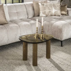 Retro Beistelltische Eclipse Glas Metall Dreibeinig Antik-Gold M