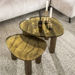 Retro Beistelltische Eclipse Glas Metall Dreibeinig Antik-Gold M