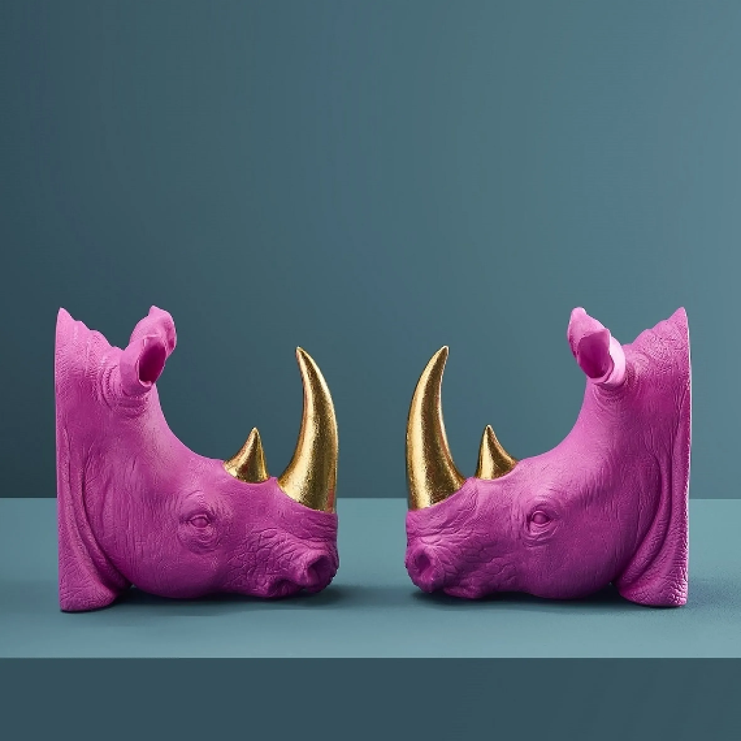 Retro Buchstützen Set Pop-Art Nashorn Pink Gold