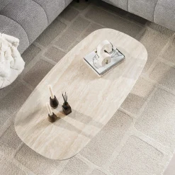 Retro Couchtisch Centro 135 Travertin Keramik Oval