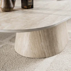 Retro Couchtisch Centro 135 Travertin Keramik Oval