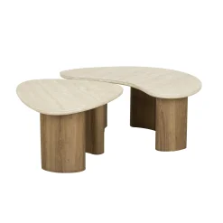 Retro Couchtisch 2er Set Romano Travertin Keramik Organic Shape