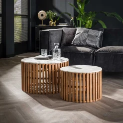 Retro Couchtisch 2er Set Sunset Marmor Rund