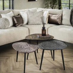 Retro Couchtisch 3er Set Triangle Patina Metall