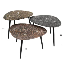 Retro Couchtisch 3er Set Triangle Patina Metall