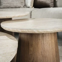 Retro Couchtisch Romano konisches Bein Travertin Keramik verschiedene Größen